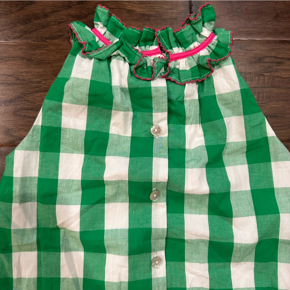 Girls The Oaks Apparel Green Gingham Print Knit Dress 6 - Picture 4 of 8